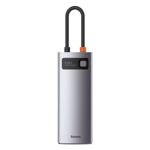 HUB Baseus Metal Gleam 6w1 USB-C - USB-C PD 100W 1x HDMI 4K 30Hz 3x USB-A 3.2 1x RJ45 - szary HUB Baseus Metal Gleam 6w1 USB-C - USB-C PD 100W 1x HDMI 4K 30Hz 3x USB-A 3.2 1x RJ45 - szary