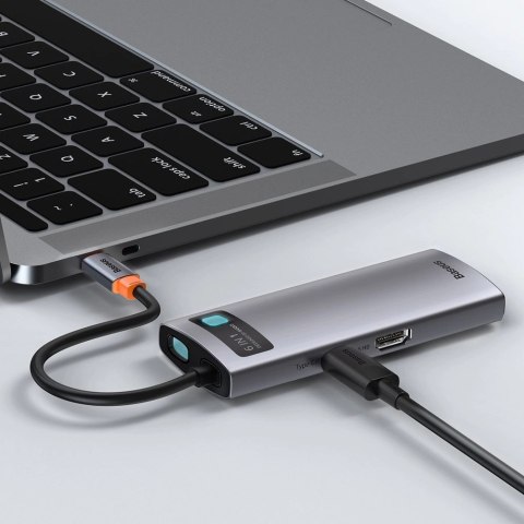 HUB Baseus Metal Gleam 6w1 USB-C - USB-C PD 100W 1x HDMI 4K 30Hz 3x USB-A 3.2 1x RJ45 - szary HUB Baseus Metal Gleam 6w1 USB-C - USB-C PD 100W 1x HDMI 4K 30Hz 3x USB-A 3.2 1x RJ45 - szary
