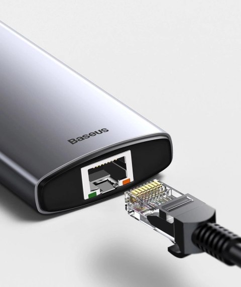 HUB Baseus Metal Gleam 6w1 USB-C - USB-C PD 100W 1x HDMI 4K 30Hz 3x USB-A 3.2 1x RJ45 - szary HUB Baseus Metal Gleam 6w1 USB-C - USB-C PD 100W 1x HDMI 4K 30Hz 3x USB-A 3.2 1x RJ45 - szary