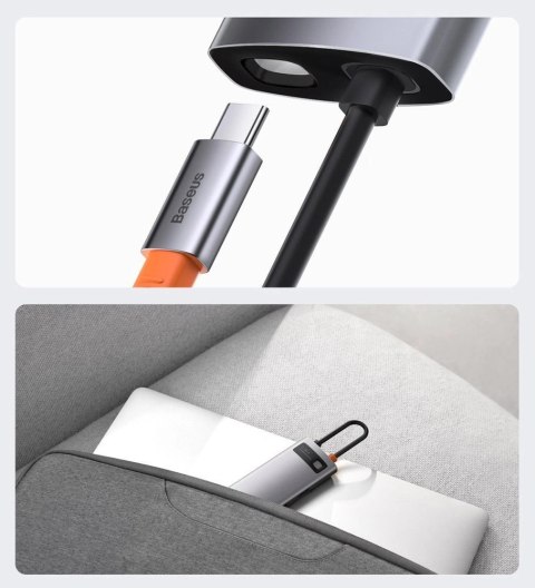 HUB Baseus Metal Gleam 6w1 USB-C - USB-C PD 100W 1x HDMI 4K 30Hz 3x USB-A 3.2 1x RJ45 - szary HUB Baseus Metal Gleam 6w1 USB-C - USB-C PD 100W 1x HDMI 4K 30Hz 3x USB-A 3.2 1x RJ45 - szary