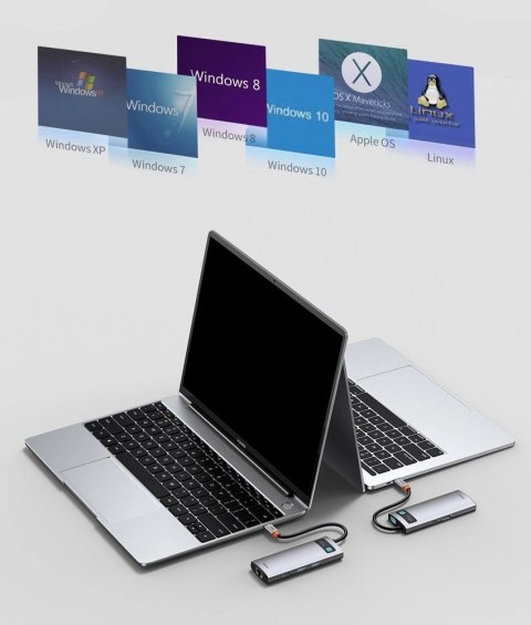 HUB Baseus Metal Gleam 6w1 USB-C - USB-C PD 100W 1x HDMI 4K 30Hz 3x USB-A 3.2 1x RJ45 - szary HUB Baseus Metal Gleam 6w1 USB-C - USB-C PD 100W 1x HDMI 4K 30Hz 3x USB-A 3.2 1x RJ45 - szary