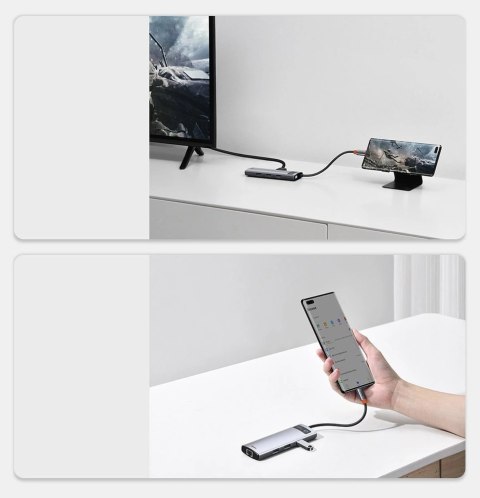HUB Baseus Metal Gleam 6w1 USB-C - USB-C PD 100W 1x HDMI 4K 30Hz 3x USB-A 3.2 1x RJ45 - szary HUB Baseus Metal Gleam 6w1 USB-C - USB-C PD 100W 1x HDMI 4K 30Hz 3x USB-A 3.2 1x RJ45 - szary