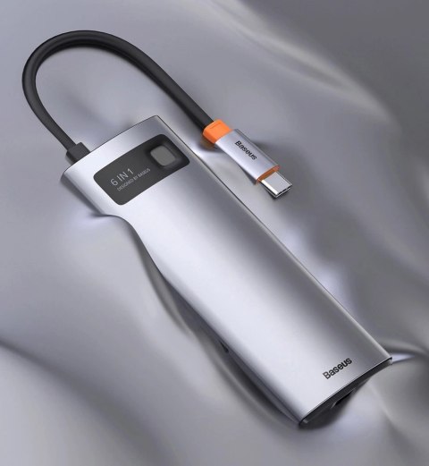 HUB Baseus Metal Gleam 6w1 USB-C - USB-C PD 100W 1x HDMI 4K 30Hz 3x USB-A 3.2 1x RJ45 - szary HUB Baseus Metal Gleam 6w1 USB-C - USB-C PD 100W 1x HDMI 4K 30Hz 3x USB-A 3.2 1x RJ45 - szary