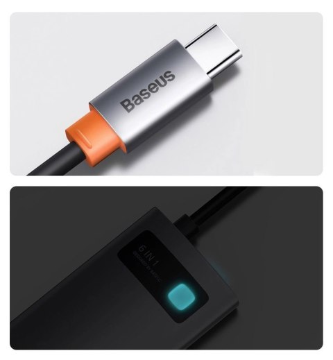 HUB Baseus Metal Gleam 6w1 USB-C - USB-C PD 100W 1x HDMI 4K 30Hz 3x USB-A 3.2 1x RJ45 - szary HUB Baseus Metal Gleam 6w1 USB-C - USB-C PD 100W 1x HDMI 4K 30Hz 3x USB-A 3.2 1x RJ45 - szary