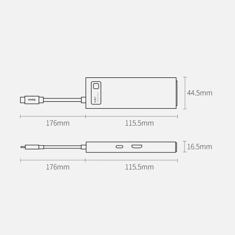 HUB Baseus Metal Gleam 6w1 USB-C - USB-C PD 100W 1x HDMI 4K 30Hz 3x USB-A 3.2 1x RJ45 - szary HUB Baseus Metal Gleam 6w1 USB-C - USB-C PD 100W 1x HDMI 4K 30Hz 3x USB-A 3.2 1x RJ45 - szary