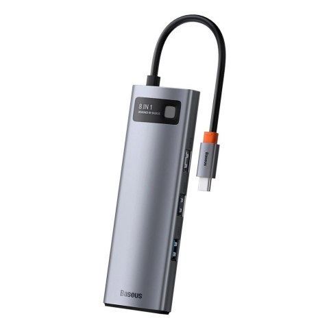 HUB Baseus Metal Gleam 8w1 USB-C - USB-C PD 100W 1x HDMI 4K 30Hz 1x czytnik kart SD i microSD 3x USB-A 3.2 1xRJ45 - szary HUB Baseus Metal Gleam 8w1 USB-C - USB-C PD 100W 1x HDMI 4K 30Hz 1x czytnik kart SD i microSD 3x USB-A 3.2 1xRJ45 - szary