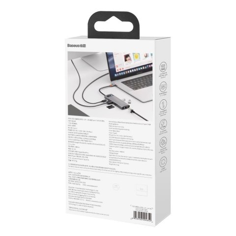 HUB Baseus Metal Gleam 8w1 USB-C - USB-C PD 100W 1x HDMI 4K 30Hz 1x czytnik kart SD i microSD 3x USB-A 3.2 1xRJ45 - szary HUB Baseus Metal Gleam 8w1 USB-C - USB-C PD 100W 1x HDMI 4K 30Hz 1x czytnik kart SD i microSD 3x USB-A 3.2 1xRJ45 - szary