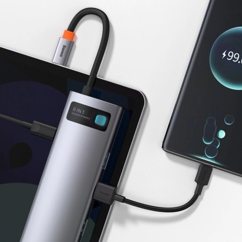 HUB Baseus Metal Gleam 8w1 USB-C - USB-C PD 100W 1x HDMI 4K 30Hz 1x czytnik kart SD i microSD 3x USB-A 3.2 1xRJ45 - szary HUB Baseus Metal Gleam 8w1 USB-C - USB-C PD 100W 1x HDMI 4K 30Hz 1x czytnik kart SD i microSD 3x USB-A 3.2 1xRJ45 - szary
