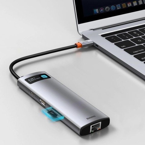 HUB Baseus Metal Gleam 8w1 USB-C - USB-C PD 100W 1x HDMI 4K 30Hz 1x czytnik kart SD i microSD 3x USB-A 3.2 1xRJ45 - szary HUB Baseus Metal Gleam 8w1 USB-C - USB-C PD 100W 1x HDMI 4K 30Hz 1x czytnik kart SD i microSD 3x USB-A 3.2 1xRJ45 - szary