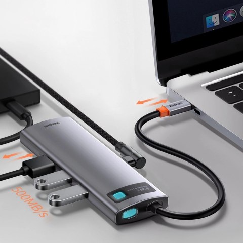 HUB Baseus Metal Gleam 8w1 USB-C - USB-C PD 100W 1x HDMI 4K 30Hz 1x czytnik kart SD i microSD 3x USB-A 3.2 1xRJ45 - szary HUB Baseus Metal Gleam 8w1 USB-C - USB-C PD 100W 1x HDMI 4K 30Hz 1x czytnik kart SD i microSD 3x USB-A 3.2 1xRJ45 - szary