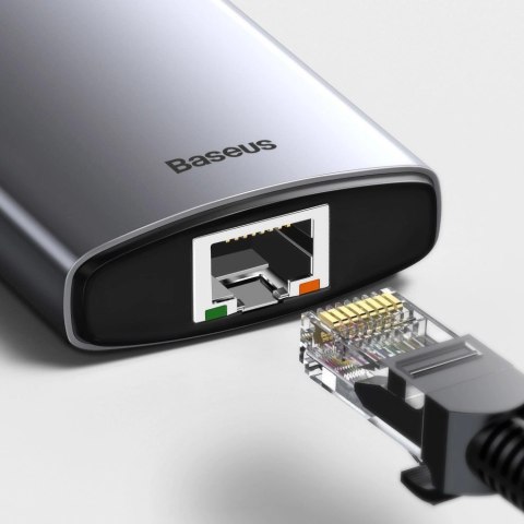 HUB Baseus Metal Gleam 8w1 USB-C - USB-C PD 100W 1x HDMI 4K 30Hz 1x czytnik kart SD i microSD 3x USB-A 3.2 1xRJ45 - szary HUB Baseus Metal Gleam 8w1 USB-C - USB-C PD 100W 1x HDMI 4K 30Hz 1x czytnik kart SD i microSD 3x USB-A 3.2 1xRJ45 - szary