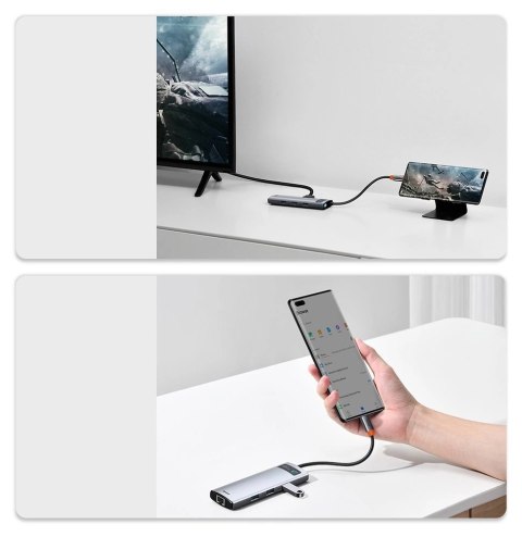HUB Baseus Metal Gleam 8w1 USB-C - USB-C PD 100W 1x HDMI 4K 30Hz 1x czytnik kart SD i microSD 3x USB-A 3.2 1xRJ45 - szary HUB Baseus Metal Gleam 8w1 USB-C - USB-C PD 100W 1x HDMI 4K 30Hz 1x czytnik kart SD i microSD 3x USB-A 3.2 1xRJ45 - szary