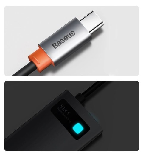 HUB Baseus Metal Gleam 8w1 USB-C - USB-C PD 100W 1x HDMI 4K 30Hz 1x czytnik kart SD i microSD 3x USB-A 3.2 1xRJ45 - szary HUB Baseus Metal Gleam 8w1 USB-C - USB-C PD 100W 1x HDMI 4K 30Hz 1x czytnik kart SD i microSD 3x USB-A 3.2 1xRJ45 - szary