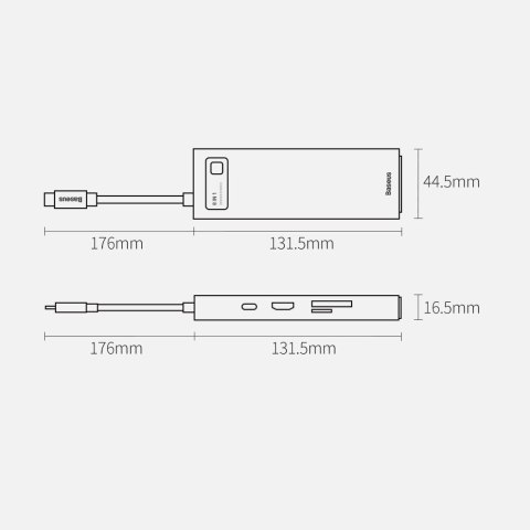 HUB Baseus Metal Gleam 8w1 USB-C - USB-C PD 100W 1x HDMI 4K 30Hz 1x czytnik kart SD i microSD 3x USB-A 3.2 1xRJ45 - szary HUB Baseus Metal Gleam 8w1 USB-C - USB-C PD 100W 1x HDMI 4K 30Hz 1x czytnik kart SD i microSD 3x USB-A 3.2 1xRJ45 - szary