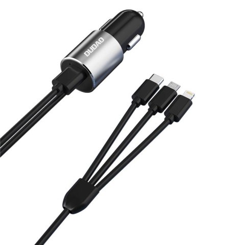 Dudao 3w1 ładowarka samochodowa USB 3,4 A wbudowany kabel Lightning / USB Typ C / micro USB czarny (R5ProN black) Dudao 3w1 ładowarka samochodowa USB 3,4 A wbudowany kabel Lightning / USB Typ C / micro USB czarny (R5ProN black)