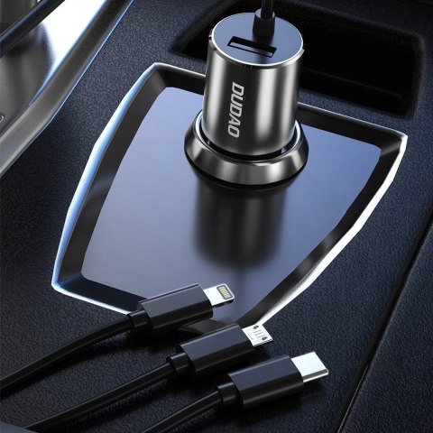 Dudao 3w1 ładowarka samochodowa USB 3,4 A wbudowany kabel Lightning / USB Typ C / micro USB czarny (R5ProN black) Dudao 3w1 ładowarka samochodowa USB 3,4 A wbudowany kabel Lightning / USB Typ C / micro USB czarny (R5ProN black)