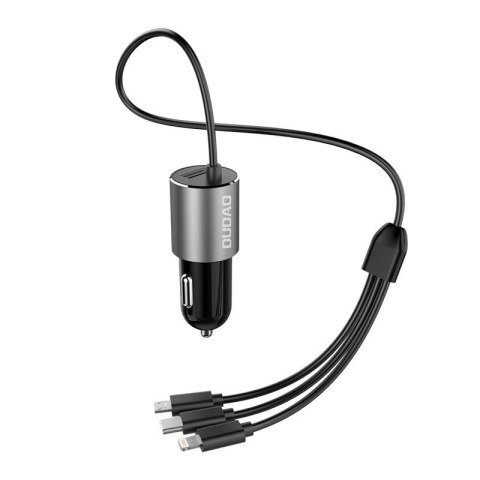 Dudao 3w1 ładowarka samochodowa USB 3,4 A wbudowany kabel Lightning / USB Typ C / micro USB czarny (R5ProN black) Dudao 3w1 ładowarka samochodowa USB 3,4 A wbudowany kabel Lightning / USB Typ C / micro USB czarny (R5ProN black)