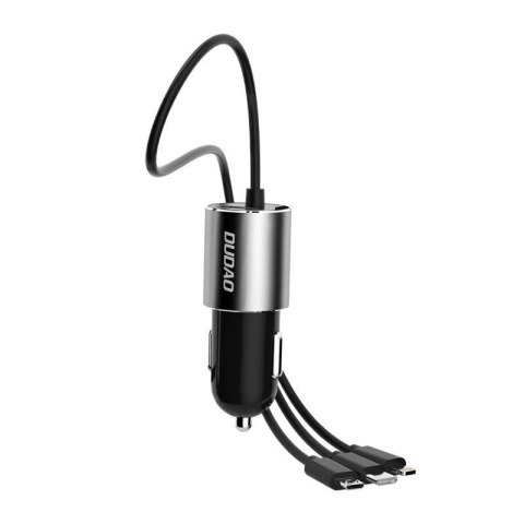 Dudao 3w1 ładowarka samochodowa USB 3,4 A wbudowany kabel Lightning / USB Typ C / micro USB czarny (R5ProN black) Dudao 3w1 ładowarka samochodowa USB 3,4 A wbudowany kabel Lightning / USB Typ C / micro USB czarny (R5ProN black)