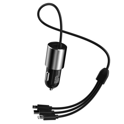 Dudao 3w1 ładowarka samochodowa USB 3,4 A wbudowany kabel Lightning / USB Typ C / micro USB czarny (R5ProN black) Dudao 3w1 ładowarka samochodowa USB 3,4 A wbudowany kabel Lightning / USB Typ C / micro USB czarny (R5ProN black)