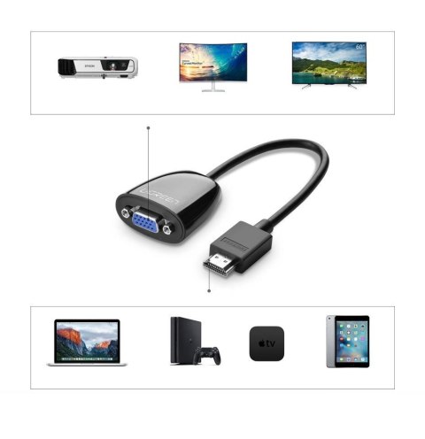 Ugreen kabel przewód przejściówka adapter jednokierunkowy z HDMI (męski) do VGA (żeński) FHD czarny (MM105 40253) Ugreen kabel przewód przejściówka adapter jednokierunkowy z HDMI (męski) do VGA (żeński) FHD czarny (MM105 40253)