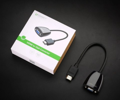 Ugreen kabel przewód przejściówka adapter jednokierunkowy z HDMI (męski) do VGA (żeński) FHD czarny (MM105 40253) Ugreen kabel przewód przejściówka adapter jednokierunkowy z HDMI (męski) do VGA (żeński) FHD czarny (MM105 40253)