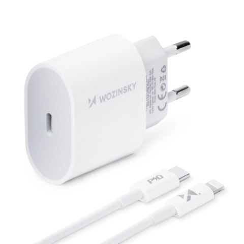 Wozinsky szybka ładowarka USB C PD 20W + kabel USB C / Lightning 1m biały Wozinsky szybka ładowarka USB C PD 20W + kabel USB C / Lightning 1m biały