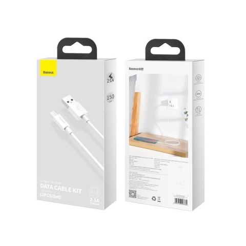 Baseus kabel Simple Wisdom USB - microUSB 1,5 m 2,1A biały 2 szt Baseus kabel Simple Wisdom USB - microUSB 1,5 m 2,1A biały 2 szt