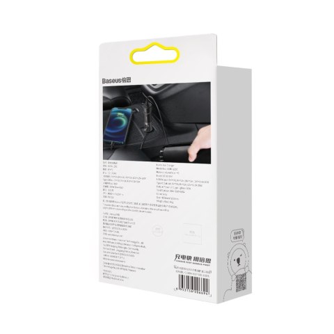 Baseus ładowarka samochodowa Share Together PD 120W 1x USB 1x USB-C szara z gniazdem zapalniczki Baseus ładowarka samochodowa Share Together PD 120W 1x USB 1x USB-C szara z gniazdem zapalniczki