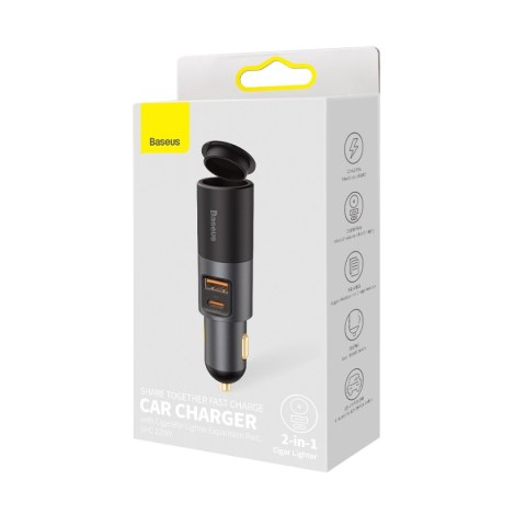 Baseus ładowarka samochodowa Share Together PD 120W 1x USB 1x USB-C szara z gniazdem zapalniczki Baseus ładowarka samochodowa Share Together PD 120W 1x USB 1x USB-C szara z gniazdem zapalniczki