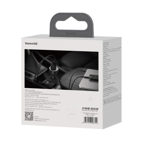 Baseus ładowarka samochodowa Superme PD 100W 1x USB 1x USB-C czarna + kabel USB-C - USB-C Baseus ładowarka samochodowa Superme PD 100W 1x USB 1x USB-C czarna + kabel USB-C - USB-C