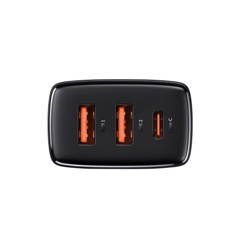 Baseus ładowarka sieciowa Compact PD 30W 1x USB-C 2x USB czarna Baseus ładowarka sieciowa Compact PD 30W 1x USB-C 2x USB czarna