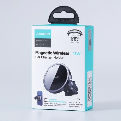 Joyroom samochodowy uchwyt magnetyczny bezprzewodowa indukcyjna ładowarka Qi 15 W (kompatybilna z MagSafe do iPhone) czarny (JR- Joyroom samochodowy uchwyt magnetyczny bezprzewodowa indukcyjna ładowarka Qi 15 W (kompatybilna z MagSafe do iPhone) czarny (JR-