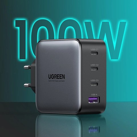 Ugreen GaN szybka ładowarka 3x USB Typ C / USB Power Delivery 3.0 QuickCharge 4+ FCP SCP AFC 100W EU czarny (CD226 40747) Ugreen GaN szybka ładowarka 3x USB Typ C / USB Power Delivery 3.0 QuickCharge 4+ FCP SCP AFC 100W EU czarny (CD226 40747)