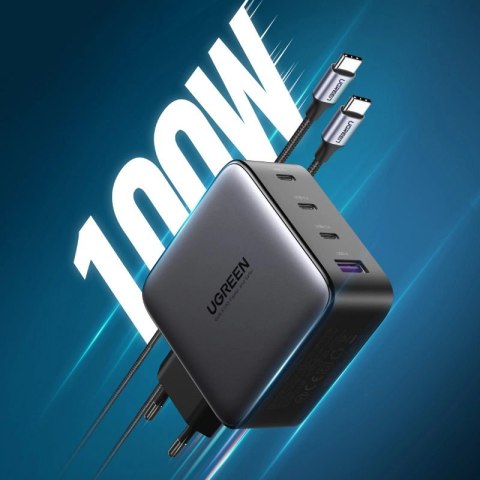 Ugreen GaN szybka ładowarka 3x USB Typ C / USB Power Delivery 3.0 QuickCharge 4+ FCP SCP AFC 100W EU czarny (CD226 40747) Ugreen GaN szybka ładowarka 3x USB Typ C / USB Power Delivery 3.0 QuickCharge 4+ FCP SCP AFC 100W EU czarny (CD226 40747)