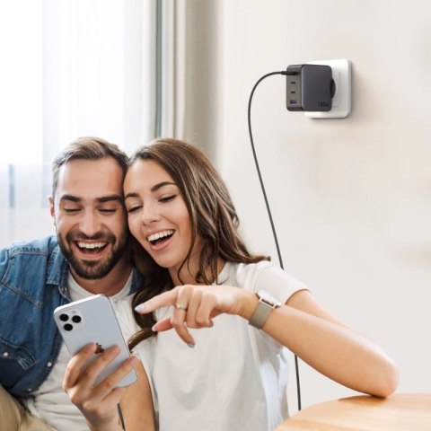 Ugreen GaN szybka ładowarka 3x USB Typ C / USB Power Delivery 3.0 QuickCharge 4+ FCP SCP AFC 100W EU czarny (CD226 40747) Ugreen GaN szybka ładowarka 3x USB Typ C / USB Power Delivery 3.0 QuickCharge 4+ FCP SCP AFC 100W EU czarny (CD226 40747)