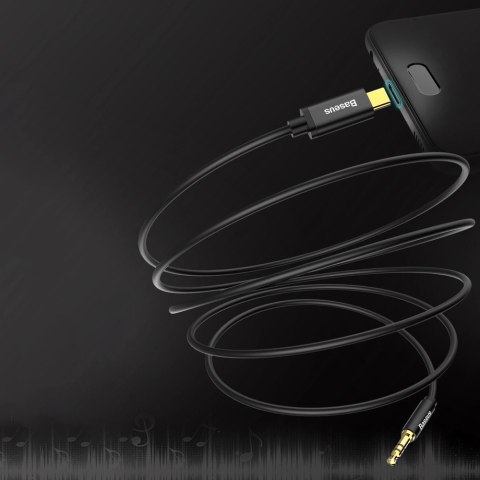 Baseus kabel audio stereo przejściówka AUX 3,5 mm mini jack - USB Typ C do telefonu tabletu 120cm czarny (CAM01-01) Baseus kabel audio stereo przejściówka AUX 3,5 mm mini jack - USB Typ C do telefonu tabletu 120cm czarny (CAM01-01)