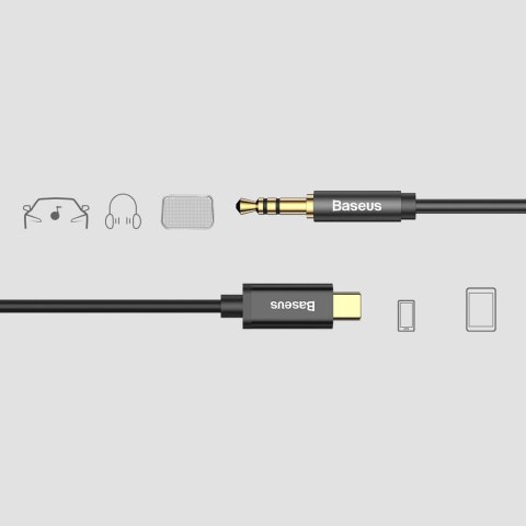 Baseus kabel audio stereo przejściówka AUX 3,5 mm mini jack - USB Typ C do telefonu tabletu 120cm czarny (CAM01-01) Baseus kabel audio stereo przejściówka AUX 3,5 mm mini jack - USB Typ C do telefonu tabletu 120cm czarny (CAM01-01)