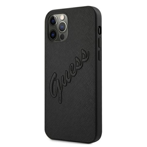 Etui Guess Saffiano Vintage Script na iPhone 12 Pro Max 6,7" - czarne