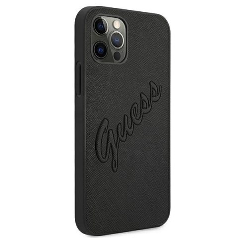 Etui Guess Saffiano Vintage Script na iPhone 12 Pro Max 6,7" - czarne