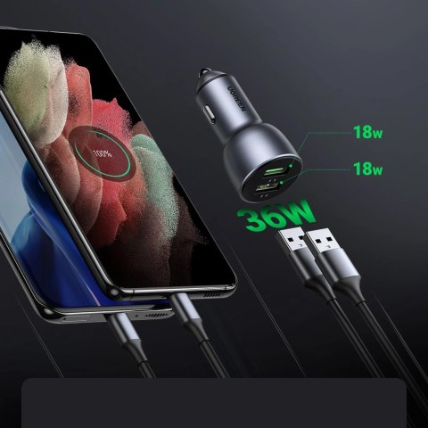 Ugreen szybka ładowarka samochodowa 2x USB 36W Quick Charge SCP FCP AFC szary (CD213 10144) Ugreen szybka ładowarka samochodowa 2x USB 36W Quick Charge SCP FCP AFC szary (CD213 10144)
