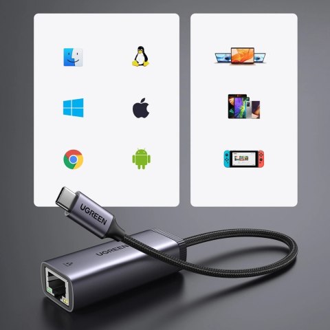 Ugreen zewnętrzna karta sieciowa USB Typ C - RJ45 1Gbps (1000Mbps) szary (40322 CM483) Ugreen zewnętrzna karta sieciowa USB Typ C - RJ45 1Gbps (1000Mbps) szary (40322 CM483)