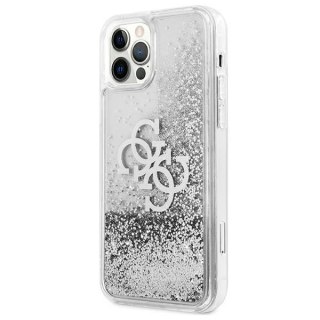 Etui Guess 4G Big Liquid Glitter na iPhone 12 Pro Max - srebrne