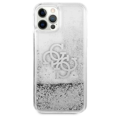 Etui Guess 4G Big Liquid Glitter na iPhone 12 Pro Max - srebrne