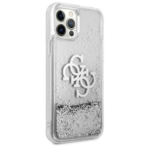Etui Guess 4G Big Liquid Glitter na iPhone 12 Pro Max - srebrne