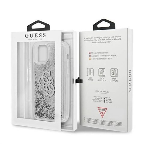 Etui Guess 4G Big Liquid Glitter na iPhone 12 Pro Max - srebrne