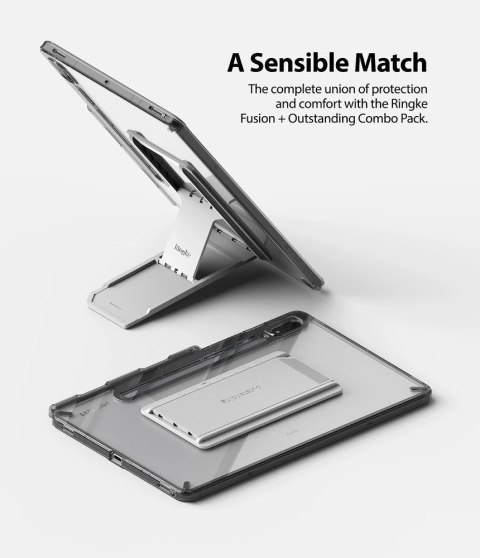 Ringke Fusion Combo Outstanding sztywne etui z żelową ramką do Samsung Galaxy Tab S7 11'' + samoprzylepna podstawka szary (FC475 Ringke Fusion Combo Outstanding sztywne etui z żelową ramką do Samsung Galaxy Tab S7 11'' + samoprzylepna podstawka szary (FC475