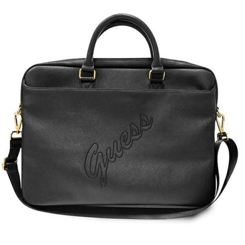 Torba Guess Saffiano Script na laptopa 16" - czarna Torba Guess Saffiano Script na laptopa 16" - czarna