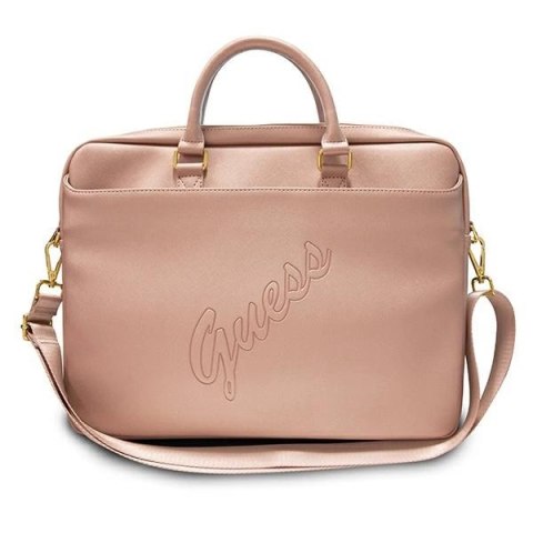 Torba Guess Saffiano Script na laptopa 16" - różowa Torba Guess Saffiano Script na laptopa 16" - różowa