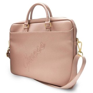Torba Guess Saffiano Script na laptopa 16" - różowa