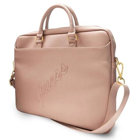 Torba Guess Saffiano Script na laptopa 16" - różowa Torba Guess Saffiano Script na laptopa 16" - różowa